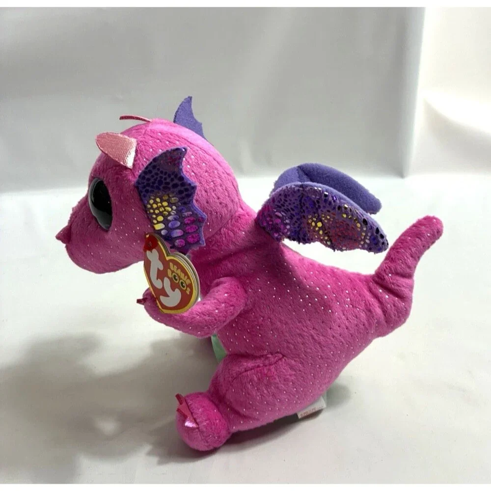 Ty Beanie Boos Spitfire the Pink Dragon Glitter Eyes Plush Stuffed Animal New